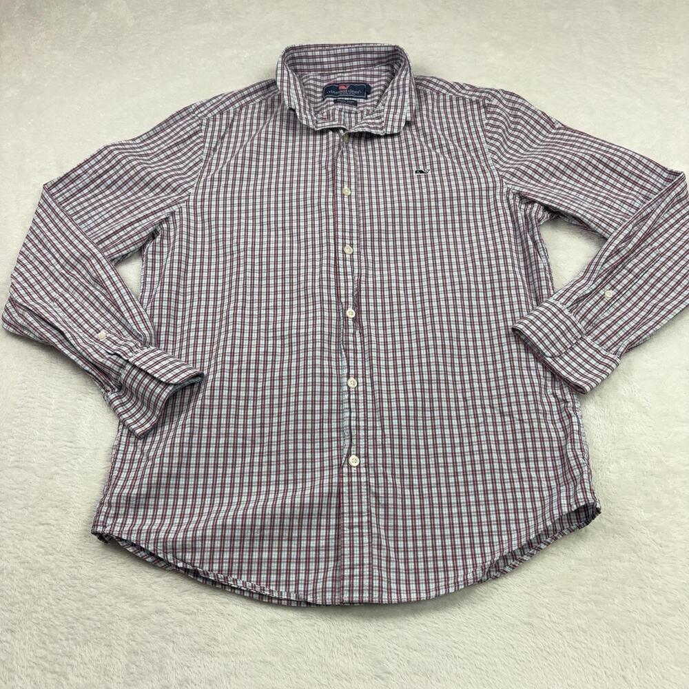 Vineyard Vines Whale Shirt Men M Red Check Long Sleeve Button Up Cotton